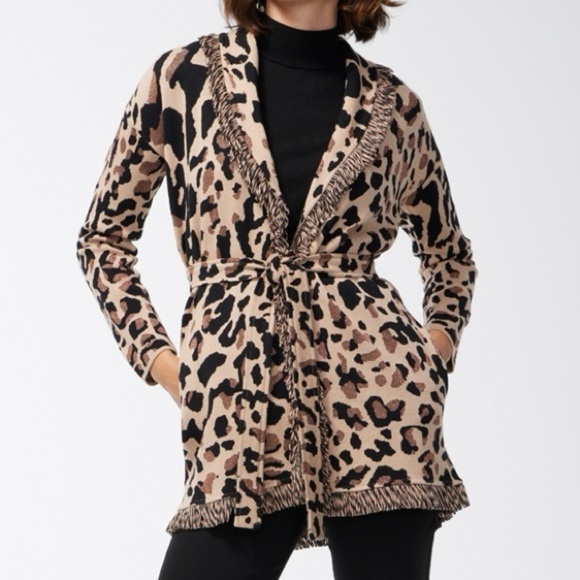 Chico’s Animal Print Fringe Cardigan Brown Metallic Mobwife Size 3 (XL/16) NWT - Picture 13 of 15